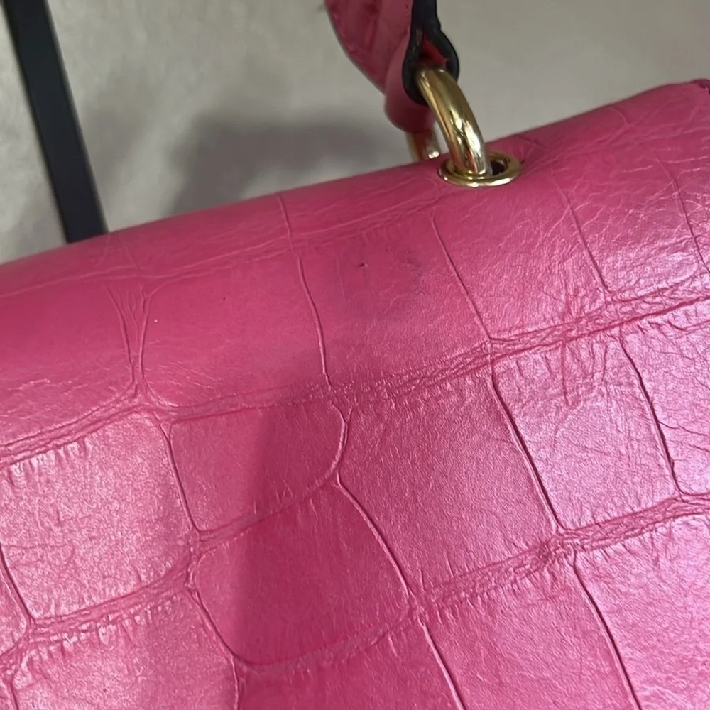 MCM Pink Croc Embossed Top Handle Satchel Bag